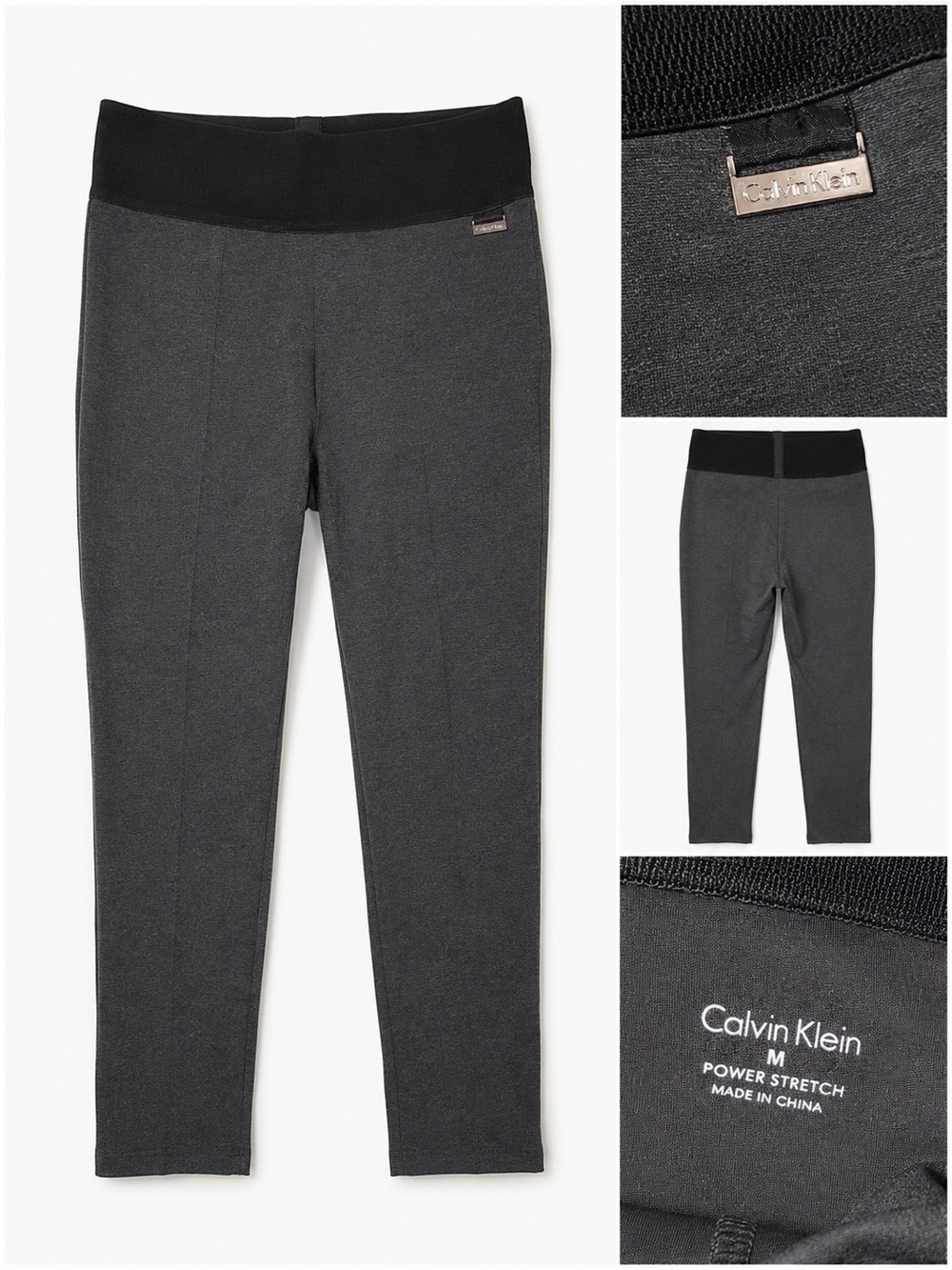 Calvin Klein Power Stretch Ponte Leggings – Gray/Black – Size Medium